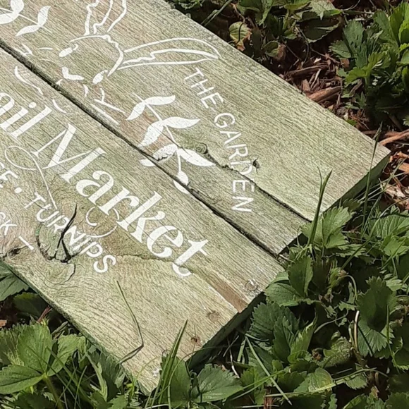 Cottontail Market Rescued Wood Garden Sign 20" Spring Easter Rabbit Wall Sign - Picture 5 of 10